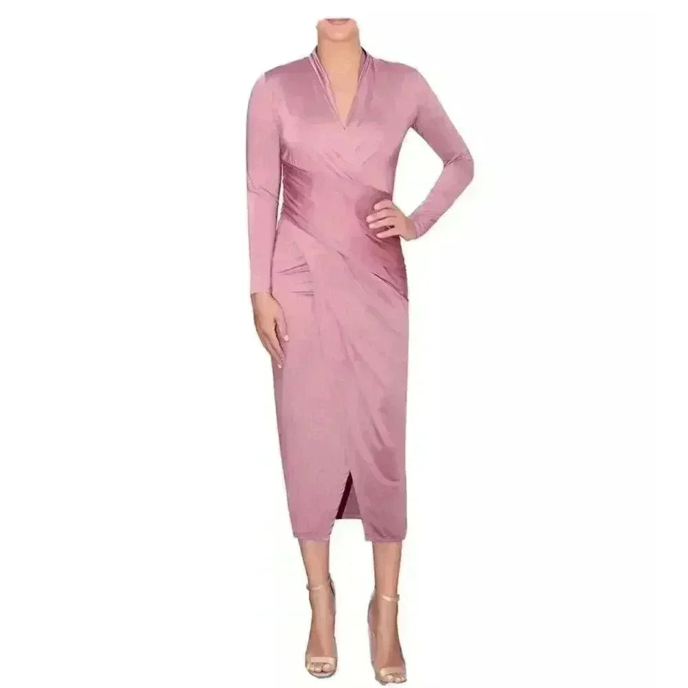Rachel‎ Rachel Roy Mauve Faux Wrap Midi Dress, XS
